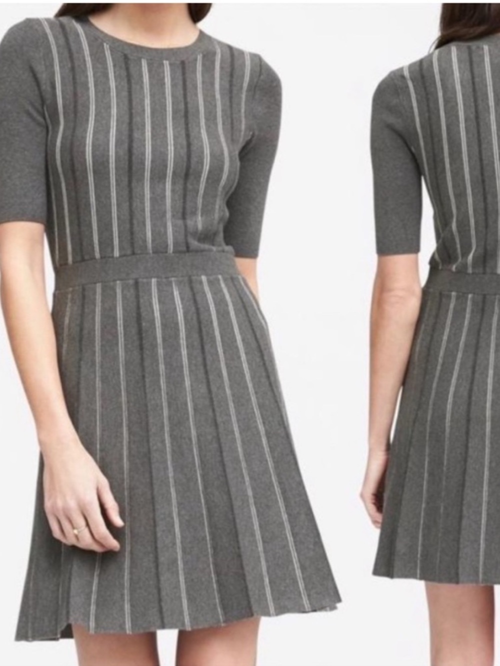 Banana Republic Striped Fit & Flare Sweater Dress Size Large Pleated Mini
